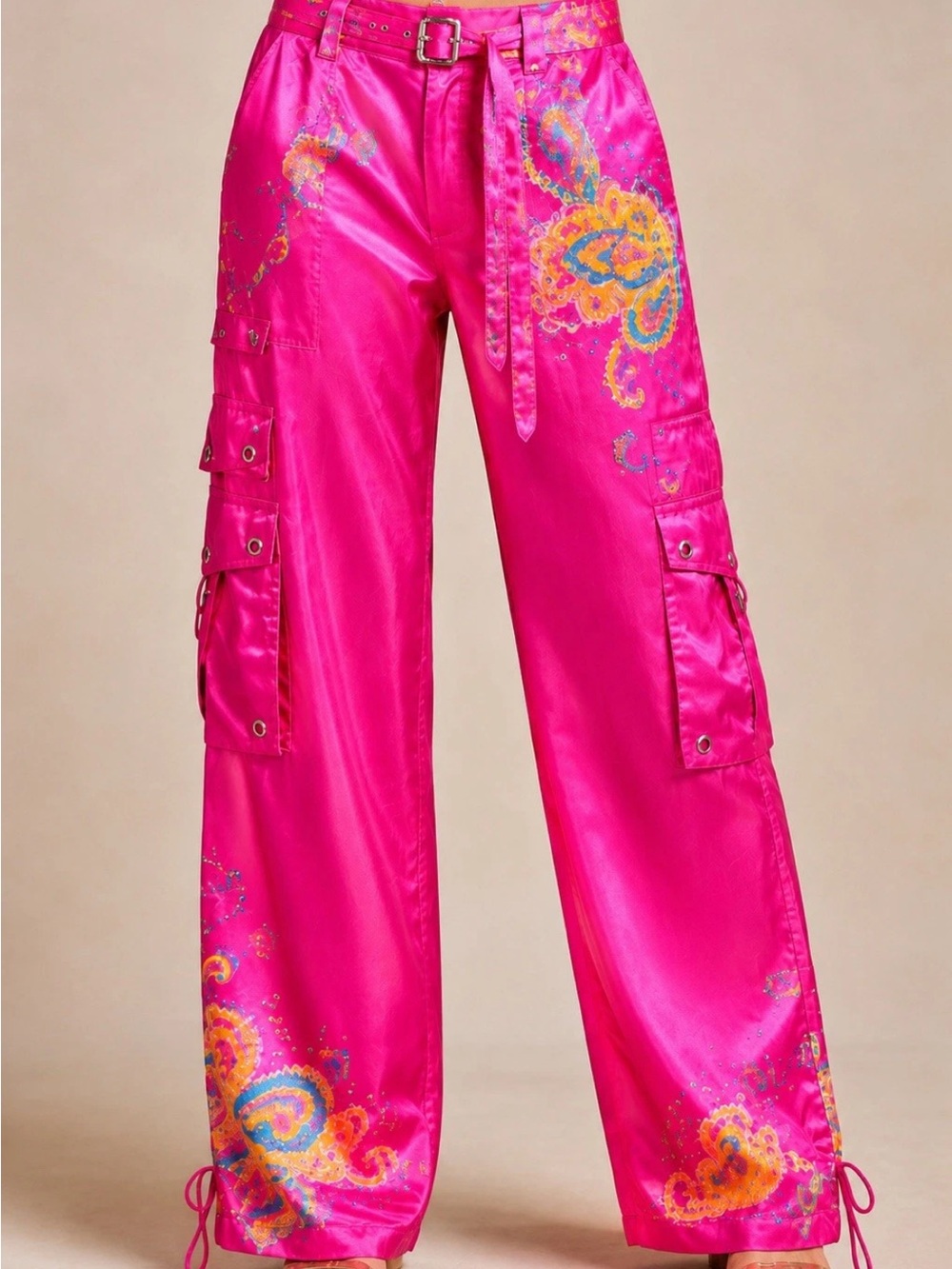 Ralph Lauren Bali Brits Collection Silk Beaded Cargo Pants Pink Sz 12 NWT $498 - Picture 1 of 16